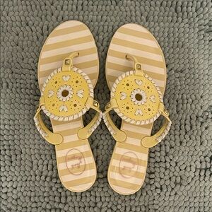 Jack Rogers Yellow and Cream Sandals with Floral Accent
